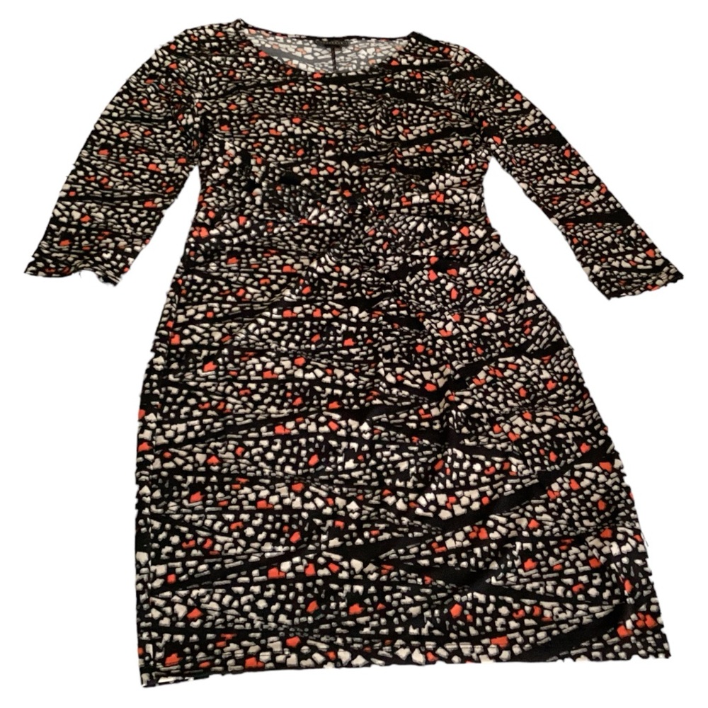 Metaphor Women’s Black/Scarlet/Beige 3/4 Sleeves Geometric Midi Dress Sz Medium